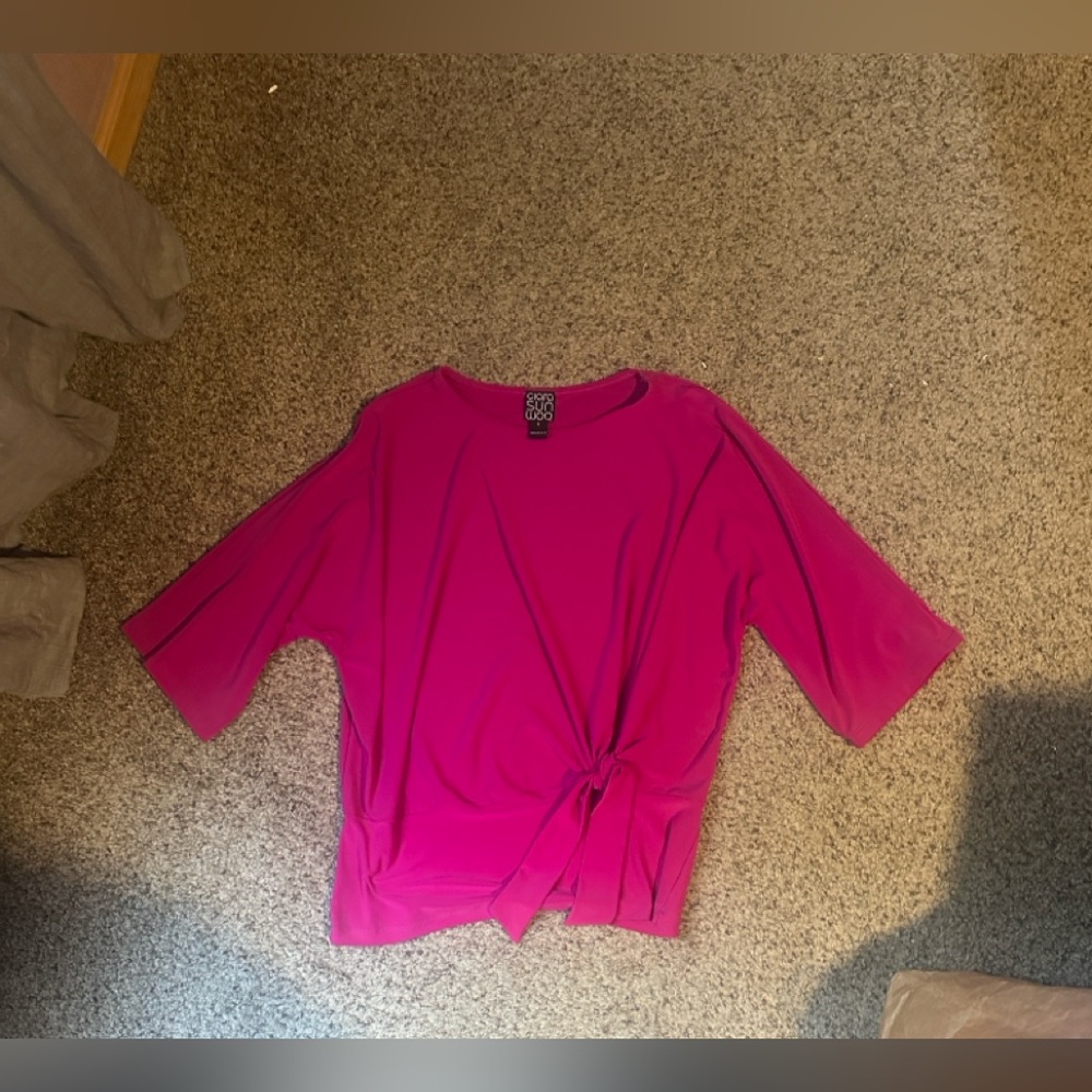 CLARA SUNWOO Magenta Long Sleeve Top with Side Tie